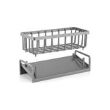NY Home Lavabo Organizeri Tezgah Üstü Abs Plastik Mutfak Organizer Banyo Düzenleyici Evye Üstü Süngerlik Sabunluk Organizer Su Hazneli Gri Raf (Metalik Gri)