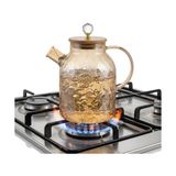 NY Home Lusterli Borosilikat Cam Sürahi - Isıya ve Ateşe Dayanıklı, Bambu Kapaklı ve Kulplu Şık Sürahi (1.6 Litre) - --