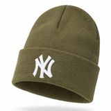 NY Logolu Unisex Kışlık Bere Pamuk Akrilik Karışım Yumuşak Dokulu, Tek Beden HAKİ
