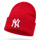 NY Logolu Unisex Kışlık Bere Pamuk Akrilik Karışım Yumuşak Dokulu, Tek Beden KIRMIZI