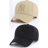 Ny New York Nakış Unisex Beyzbol Bej ve Siyah Şapka Kadın Şapka Erkek Şapka Yazlık Şapka - Standart - Bej-BG234