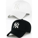Ny New York Nakış Unisex Beyzbol Beyaz ve Siyah Şapka Kadın Şapka Erkek Şapka Yazlık Şapka - Standart - Beyaz - Siyah - Beyaz
