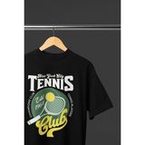 Ny Tennis Club Baskılı Oversıze Retro Vintage Bisiklet Yaka Pamuklu Kadın ve Erkek Tshırt - Siyah