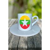 Nyanmar Ülke Bayrağı Bayrak Baskılı Türk Kahvesi Fincanı Tabaklı Kişiye Özel Model 1