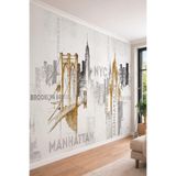 NYC Brooklyn Bridge ve Manhattan Eskiz Tasarımlı Tek Parça Tekstil Duvar Kağıdı, 100 x 100