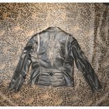 Nyc Deri Kadın Ceket Slim-Fit Biker Şeytan Figürlü Mont - Siyah