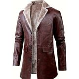 Nyc Giyim Tekstil Cepleri Kapaklı Hakiki Koyun Derisi Uzun Kaban Içi ve Yakası Kürklü - 3XL - Antr - Bordo - Siyah