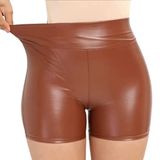 NYC GİYİM TEKSTİL DERİ KISA ŞORT YÜKSEK BEL KOYU KAHVE 2XL