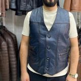 Nyc Giyim Tekstil Hakiki Deri Lacivert Renk Yelek Slim Fit Kesim