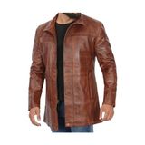 Nyc Giyim Tekstil Hakiki Koyun Derisi Erkek Deri Mont,koyu Taba Renk, Uzun Trençkot Tarzı, Askeri Silüet, Fermuarlı ve Çıtçıtlı, Hakim ve Gömlek Yaka, 5 Cepli - 3XL