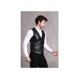 Nyc Giyim Tekstil Nyc Giyim Hakiki Deri Yelek Erkek Siyah V Yaka Düğmeli Standart Kol Modern Stil - XS