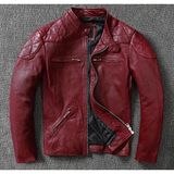 Nyc Vintage Deri Mont Erkek Motosiklet Şarap Kırmızı Renk Slimfit Özellikli Model - 4XL - Şarap Kırmızısı