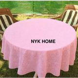 NYK Home Pvc Muşamba Dantel Görünümlü Kaymaz Sıvı Geçirmez Deliksiz Mutfak Masa Örtüsü Çiçek Motifli - Pembe - 150 cm