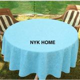 NYK Home Pvc Muşamba Dantel Görünümlü Kaymaz Sıvı Geçirmez Deliksiz Mutfak Masa Örtüsü Çiçek Motifli - Turkuaz - Mavi - 150 cm