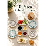 Nyl Home 10 Parça 4 Kişilik Leaf Stoneware Kahvaltı Takımı - Özel Desenli Kahvaltılık Servis Sunum Seti