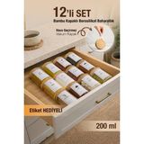 Nyl Home 12 Etiketli Vakumlu Bambu Kapaklı Borosilikat Cam Baharatlık 12X200ML