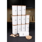 Nyl Home 12'li 250 ml Vakumlu Bambu Ahşap Kapaklı Porselen Görünümlü Akrilik Baharatlık Kaşık Etiket Hediyeli