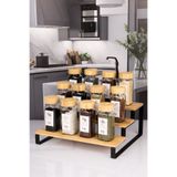 NYL HOME 12'li Metal Standlı Kare Cam Baharat Saklama Kabı - Etiketli Bambu Kapaklı Baharatlık Seti 120ml