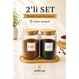 Nyl Home 2'li Ahşap Stantlı Ahşap Vakumlu Kapaklı Çay ve Kahve Kavanozu Saklama Kabı Cam 1000 ml