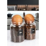 Nyl Home 2'li Ahşap Top Kapaklı Çay ve Kahve Kavanozu Saklama Kabı Cam 1000 ml
