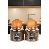 NYL HOME 2'Li Ahşap Top Kapaklı Filtre Kahve, Türk Kahvesi Kavanozu 600 Ml Cam Kavanoz