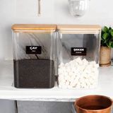 Nyl Home 2'li Ahşap Vakumlu Kapaklı Akrilik Çay Şeker Saklama Kavanozu / Kabı ve Kutusu 3 Litre Etiketli