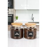 Nyl Home 2'li Ahşap Vakumlu Kapaklı Filtre Kahve & Türk Kahvesi Saklama Kabı 600 ml Cam Kavanoz