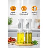 Nyl Home 2'li Bambu Altlıklı Sprey Cam Yağdanlık - Airfryer Yağlık Fritöz Yağ Püskürtücü Beyaz 300 ml