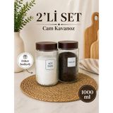 Nyl Home 2’li Vakumlu Bambu Kapaklı Cam Süt Tozu Nescafe Kavanozu Etiketli 850 ml
