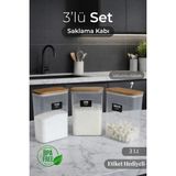 Nyl Home 3 Lü Ahşap Vakumlu Kapaklı Un Tuz Şeker Saklama Kutusu Kavanozu 3000 ml Akrilik