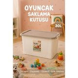 Nyl Home 30 Lt Kilitli Oyuncak Saklama Kutusu - Çok Amaçlı Organizer Kiler Erzak Çocuk Odası Düzenleyici Kasa - Krem