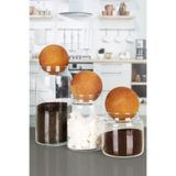 NYL HOME 3'lü Ahşap Top Kapaklı Cam Kavanoz Seti - Baharatlık Çay Şeker Erzak Saklama Kabı 300-500-1000ml