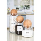 Nyl Home 3'lü Ahşap Top Kapaklı Çay Şeker Kahve Tuz Kavanozu Cam 3 Boy