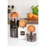 Nyl Home 3'lü Ahşap Top Kapaklı Çay Şeker ve Kahve Kavanozu Saklama Kabı Cam 600-900-1400 ml