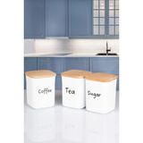Nyl Home 3'lü Ahşap Vakumlu Kapaklı Kare Akrilik Tea Sugar Coffee Erzak Saklama Kabı 900 ml