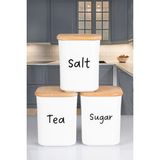 Nyl Home 3'lü Ahşap Vakumlu Kapaklı Kare Akrilik Tea Sugar Salt Erzak Saklama Kabı 900 ml