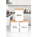 NYL HOME 3'lü Ahşap Vakumlu Kapaklı Kare Çay Şeker kahve Erzak Saklama Kabı 900 ML