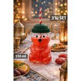 Nyl Home 3'lü Barista Ayıcık Tasarım Cam Pipetli Soğuk Içecek Kahve Bardağı - Yeşil Şapkalı Bear Bardak 550ML - Şeffaf