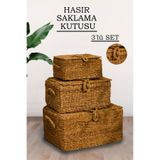 NYL HOME 3'lü Kapaklı Hasır Sepet Saklama Kutusu Seti – Çok Amaçlı Sepet Banyo Dolap Düzenleyici Organizer