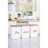Nyl Home 3'lü Porselen Görünümlü Kare Ahşap Vakumlu Kapaklı Akrilik Erzak Saklama Kabı Baharatlık 900 ml