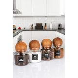 NYL HOME 4'lü Ahşap Top Kapaklı 600 Ml Çay Kahve Şeker Tuz Erzak Saklama Kavanozu