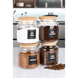Nyl Home 4'lü Ahşap Vakumlu Kapaklı 600 ml Çay Kahve Şeker Tuz Erzak Saklama Kavanozu