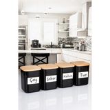Nyl Home 4'lü Ahşap Vakumlu Kapaklı Kare Akrilik Çay Şeker Kahve Tuz Erzak Saklama Kabı 900 ml