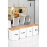 Nyl Home 4'lü Ahşap Vakumlu Kapaklı Kare Akrilik Tea Sugar Coffee Salt Erzak Saklama Kabı 900 ml