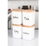 NYL HOME 4'lü Ahşap Vakumlu Kapaklı Kare Çay Şeker Kahve Tuz Erzak Saklama Kabı 900 ML