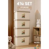 Nyl Home 4'lü Set - 30 Lt Kilitli Oyuncak Saklama Kutusu - Çok Amaçlı Organizer Kiler Erzak Çocuk Odası Düzenleyici Kasa - Krem