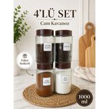 Nyl Home 4'lü Vakumlu Kapaklı Cam Etiketli Türk Kahvesi Filtre Kahve Süt Tozu Nescafe Kavanozu