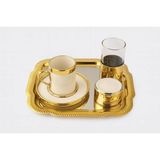 Nyl Home 5 Parça Tepsili Sunum Seti, Kahve Yanı Bardaklı Tepsili Servis Sunum Seti Gold