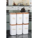 Nyl Home 6'lı 250 ml Vakumlu Bambu Ahşap Kapaklı Porselen Görünümlü Akrilik Baharatlık Etiket Hediyeli