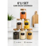NYL HOME 6’lı Bambu Kapaklı, Etiket Hediyeli Kavanoz Takımı Baharat Seti 800ml